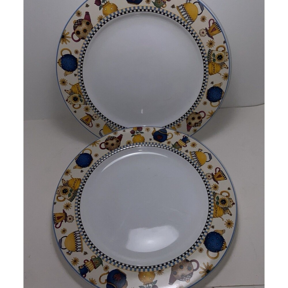 Lot Of 2 Sakura 11 inch Dinner Plates Teapots by Debbie Mumm 1998